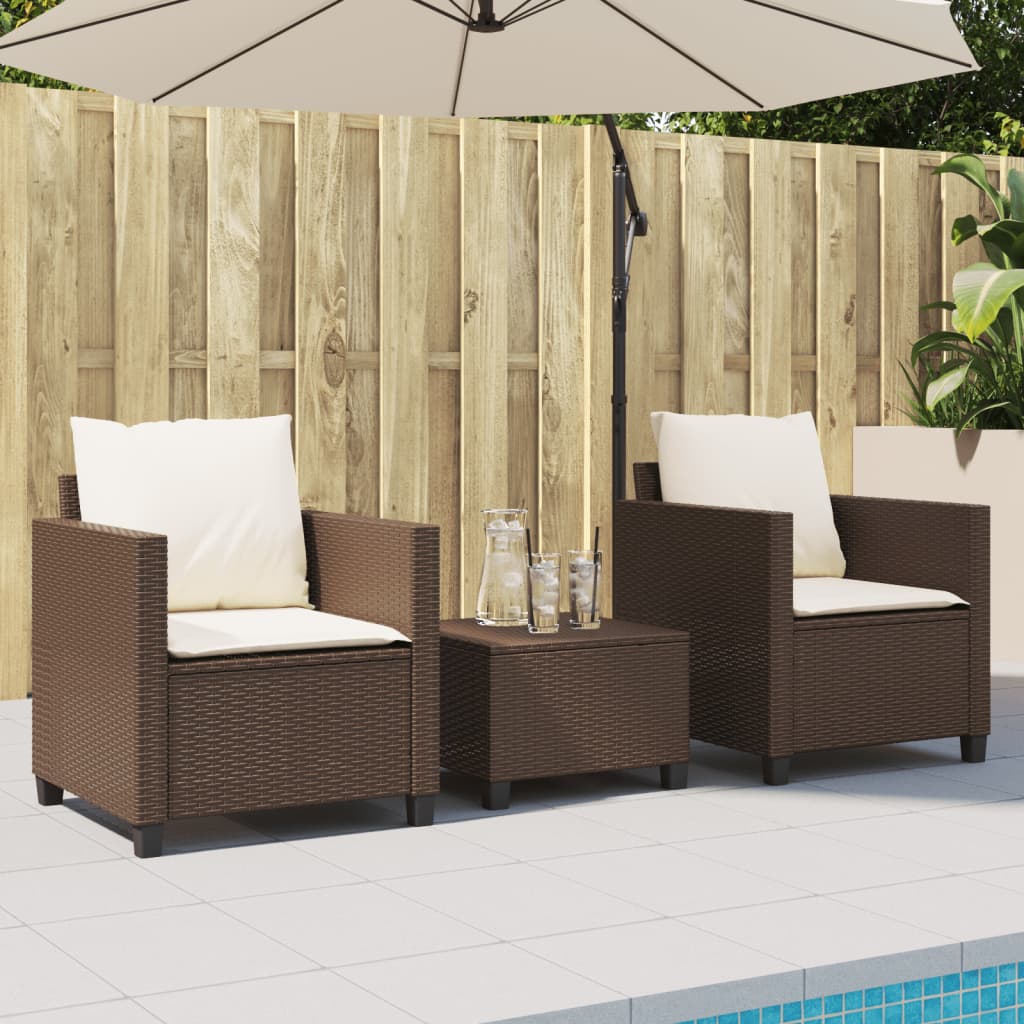 vidaXL 3-delige Bistroset met kussens poly rattan bruin