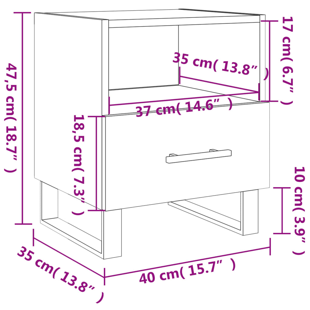 vidaXL Nachtkastjes 2 st 40x35x47,5 cm bewerkt hout wit