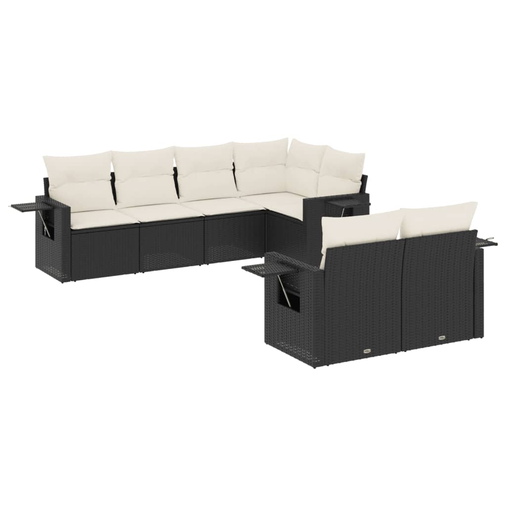 vidaXL 7-delige Loungeset met kussens poly rattan zwart