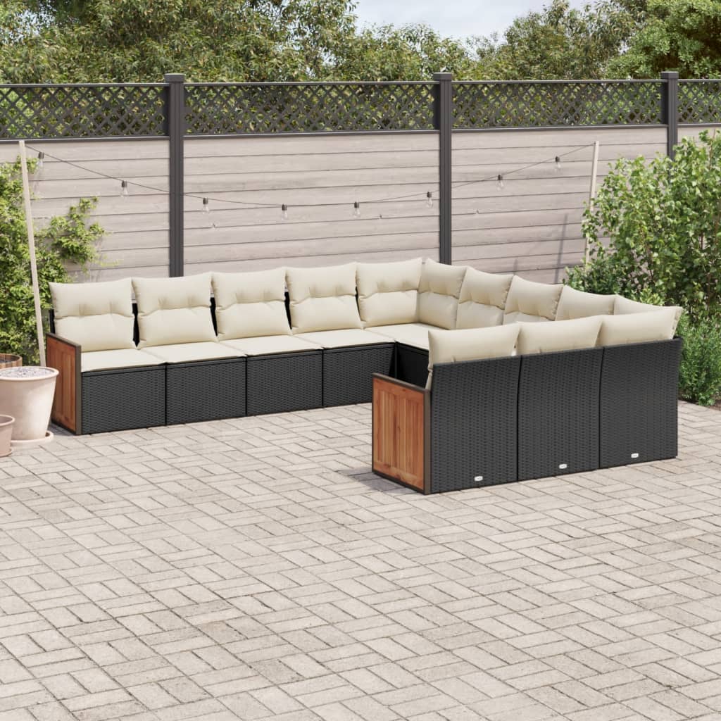 vidaXL 11-delige Loungeset met kussens poly rattan zwart