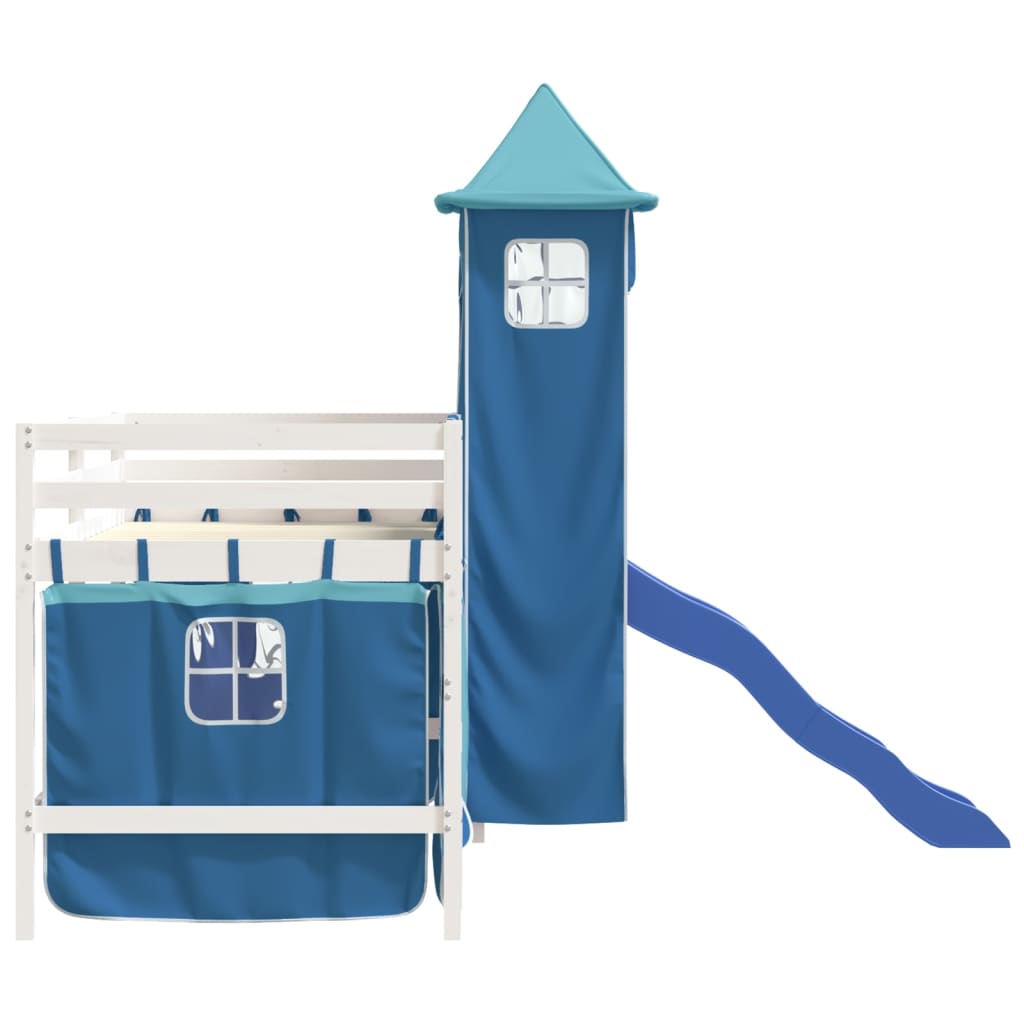 vidaXL Kinderhoogslaper met toren 80x200 cm massief grenenhout blauw