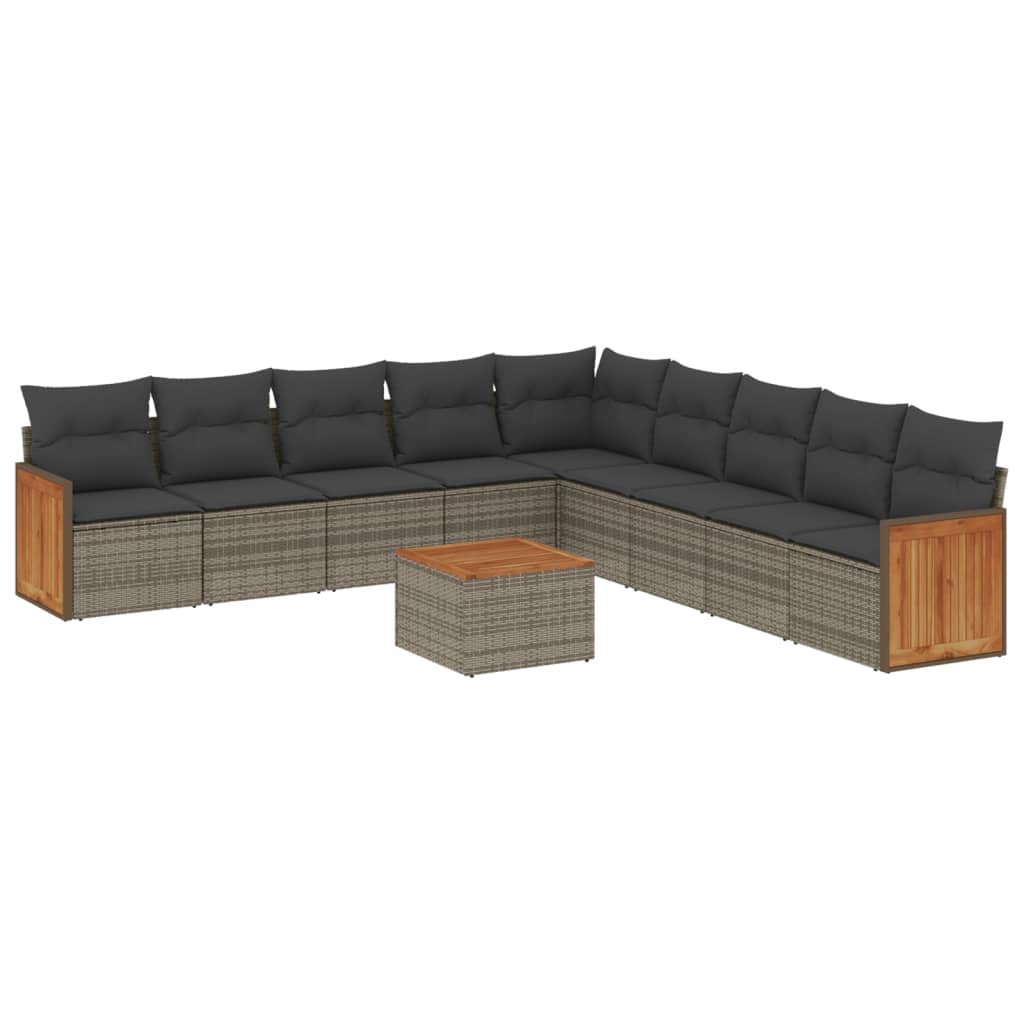 vidaXL 10-delige Loungeset met kussens poly rattan grijs