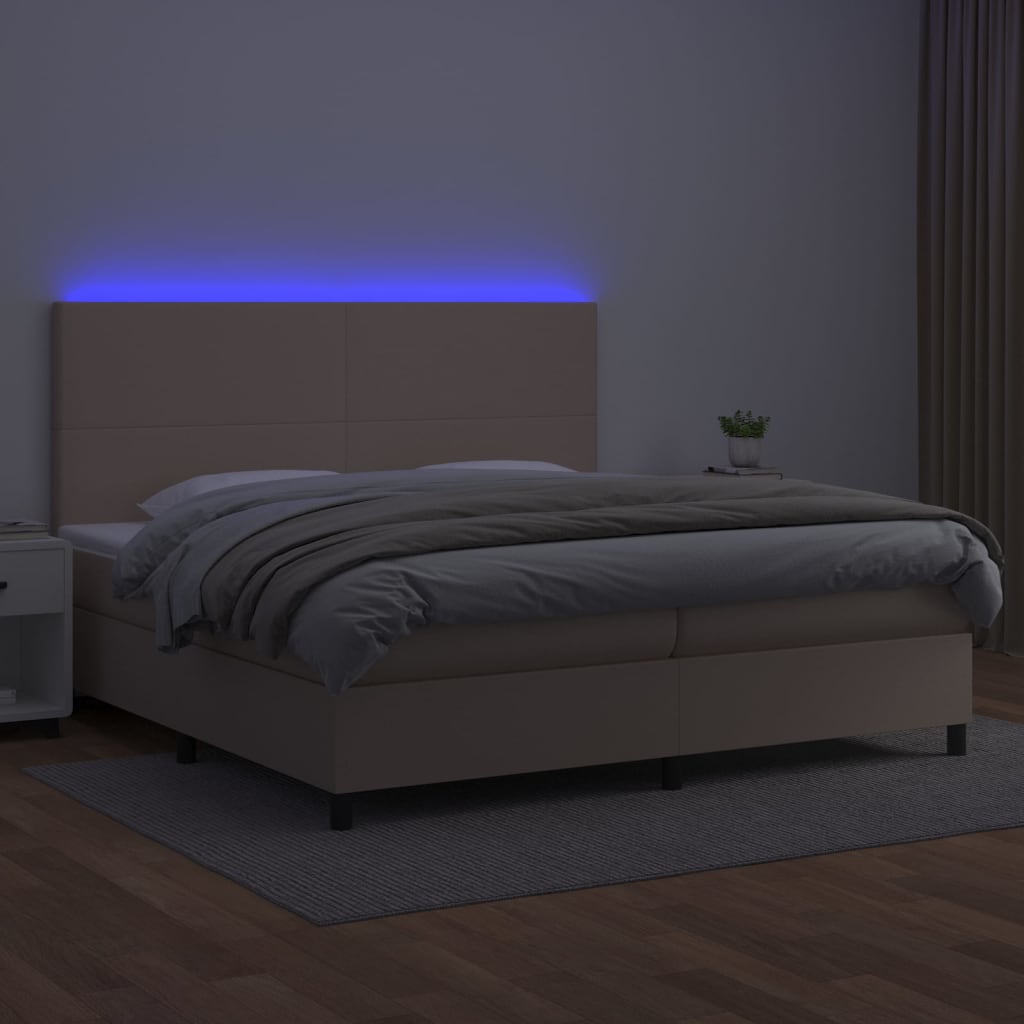 vidaXL Boxspring met matras en LED kunstleer cappuccinokleur 200x200cm