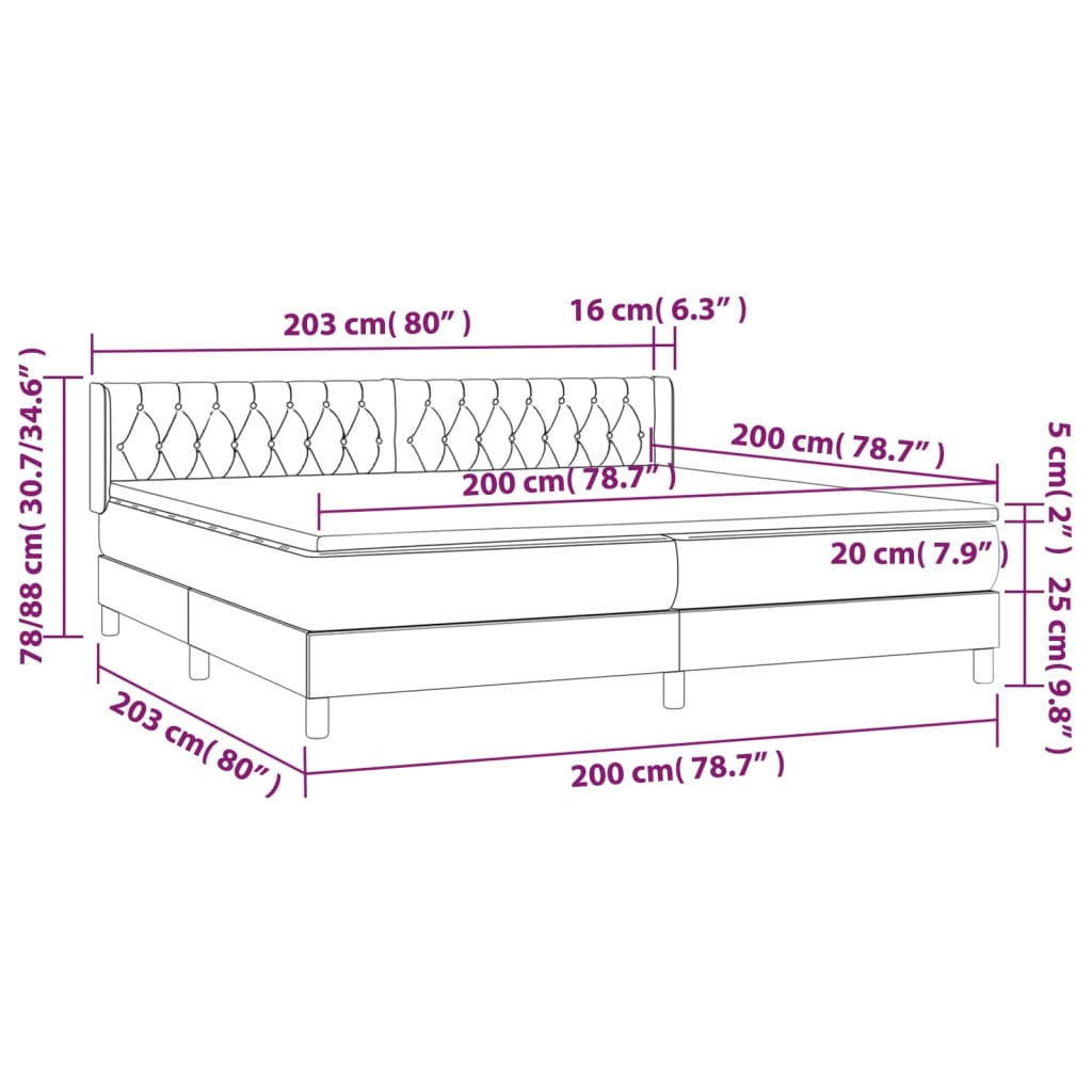 vidaXL Boxspring met matras fluweel donkergrijs 200x200 cm