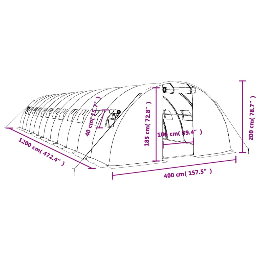 vidaXL Tuinkas met stalen frame 48 m² 12x4x2 m wit