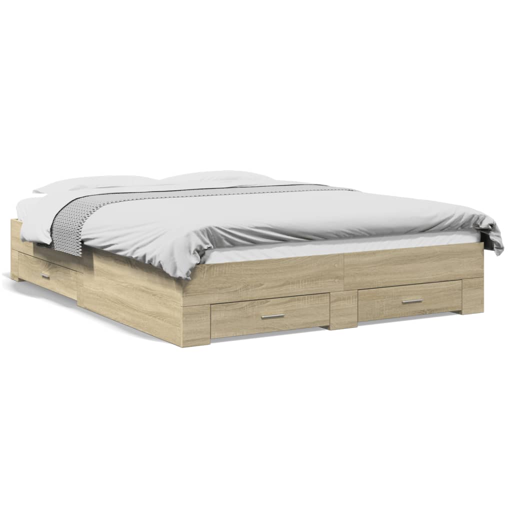 vidaXL Bedframe met lades bewerkt hout sonoma eikenkleurig 140x200 cm