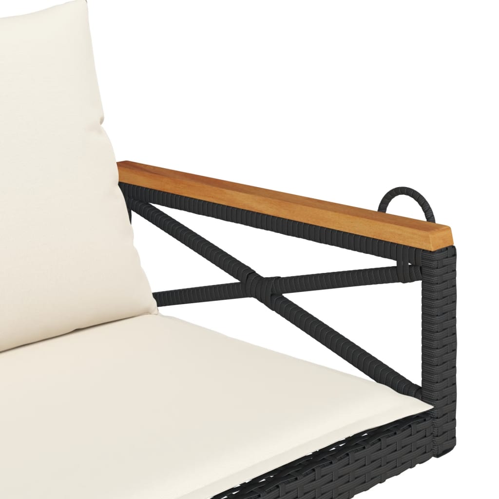 vidaXL Schommelbank met kussens 109x62x40 cm poly rattan zwart