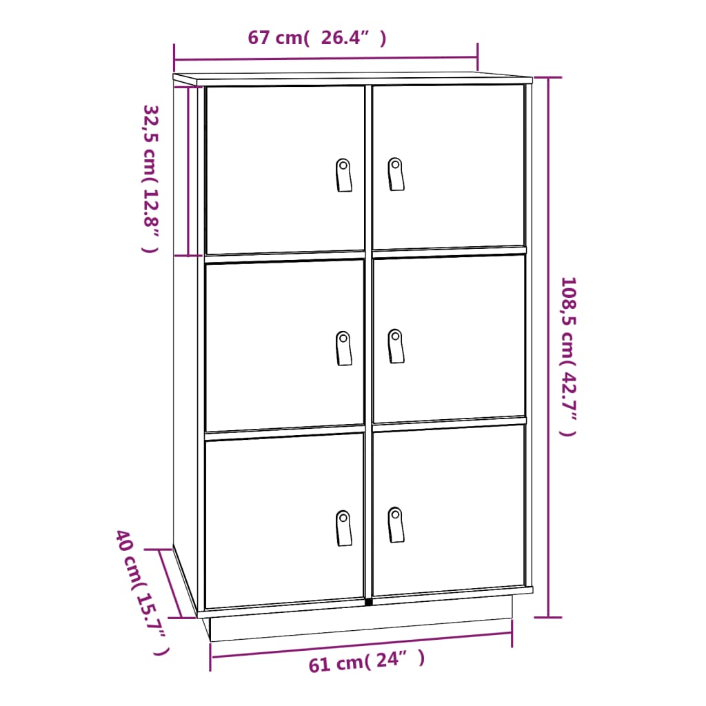 vidaXL Hoge kast 67x40x108,5 cm massief grenenhout honingbruin