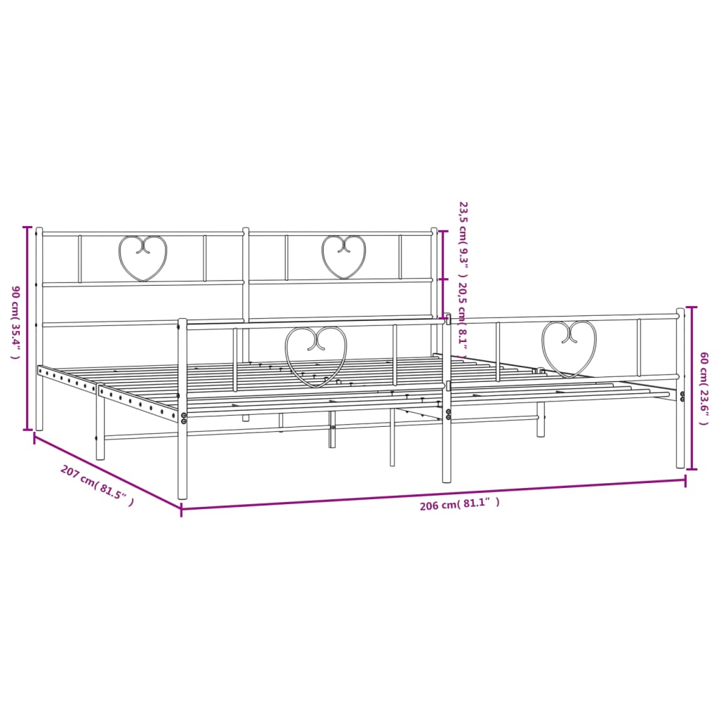 vidaXL Bedframe met hoofd- en voeteneinde metaal wit 200x200 cm