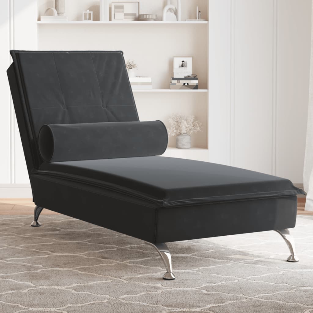 vidaXL Massage chaise longue met bolster fluweel zwart