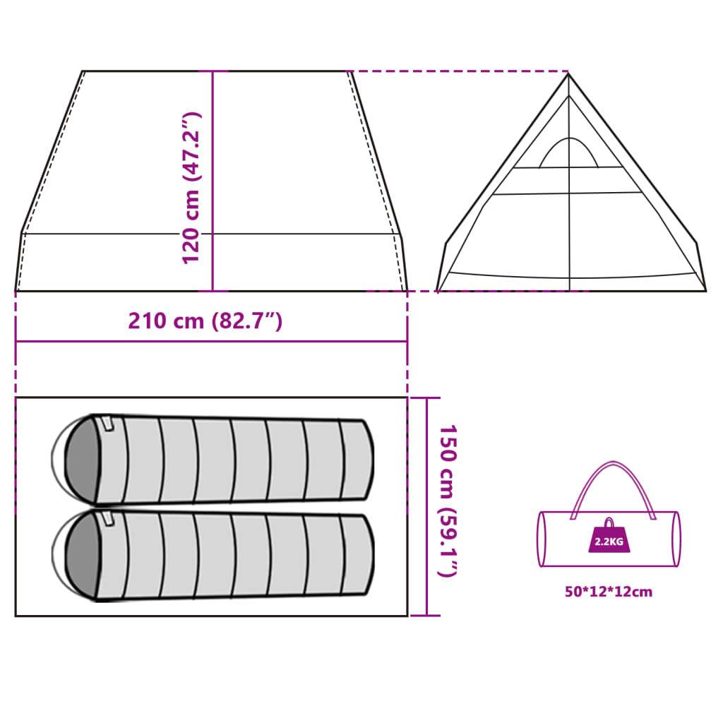 vidaXL Tent A-frame 2-persoons waterdicht grijs