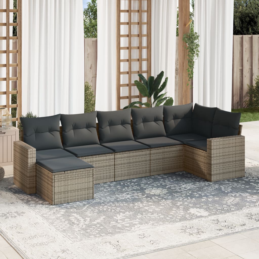 vidaXL 7-delige Loungeset met kussens poly rattan grijs