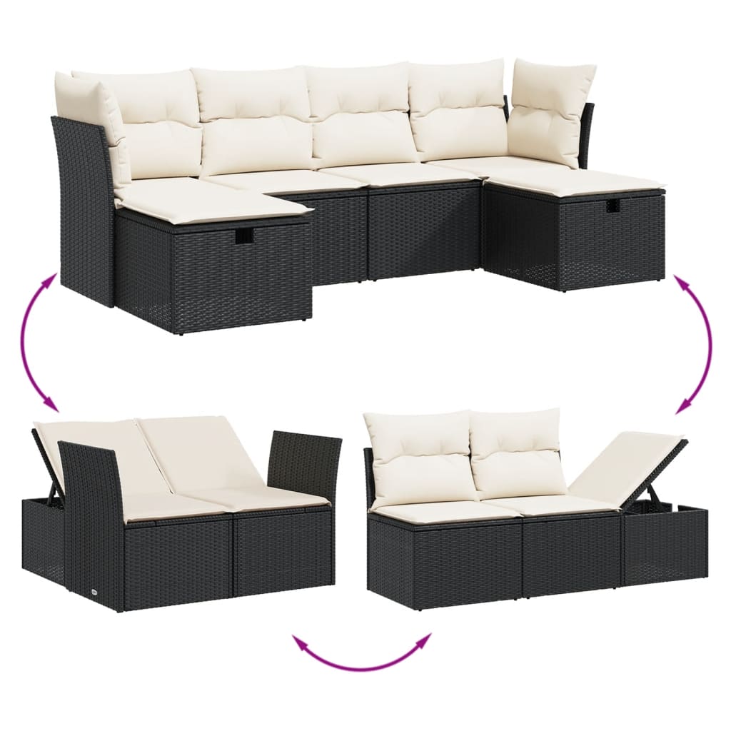 vidaXL 6-delige Loungeset met kussens poly rattan zwart