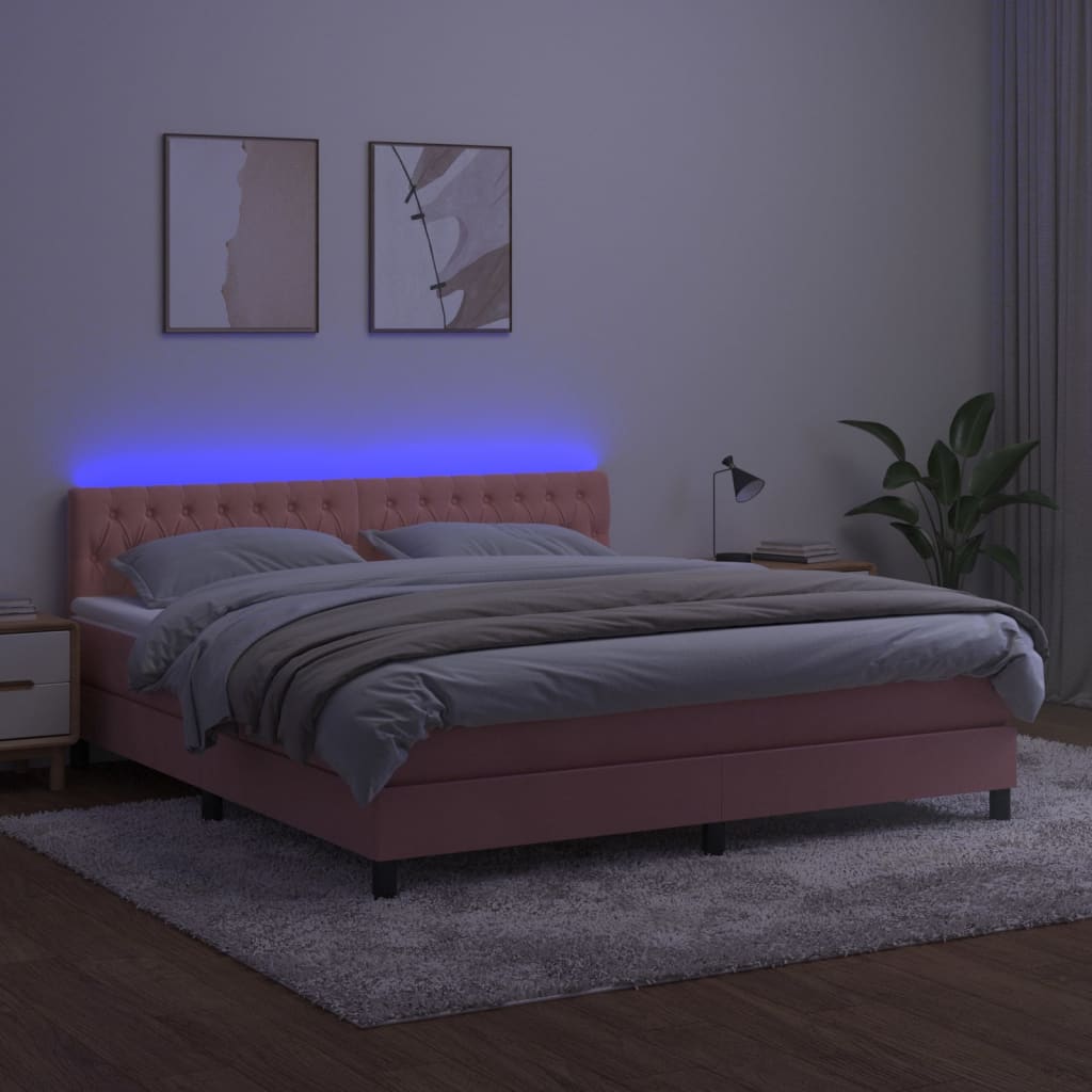 vidaXL Boxspring met matras en LED fluweel roze 160x200 cm