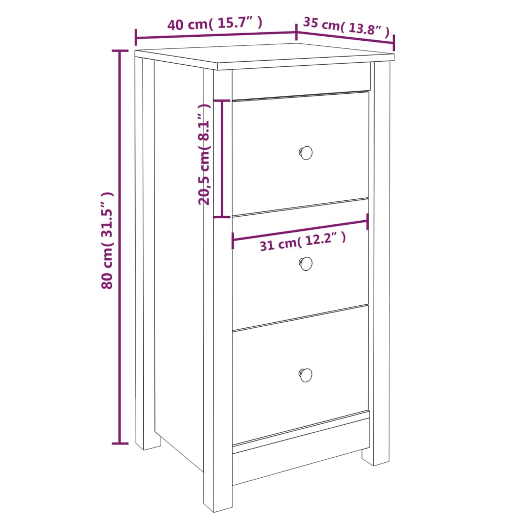 vidaXL Dressoirs 2 st 40x35x80 cm massief grenenhout wit