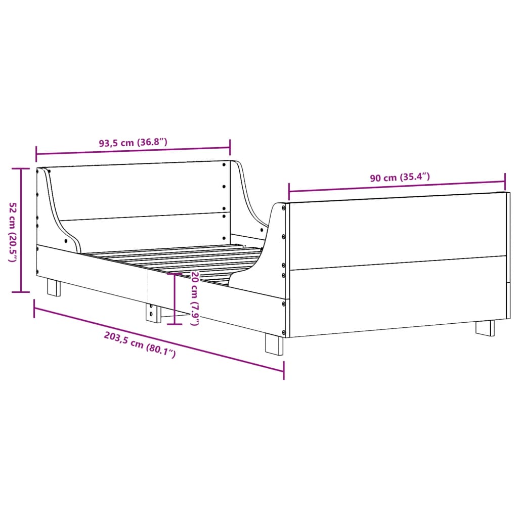 vidaXL Bedframe zonder matras massief grenenhout wit 90x200 cm