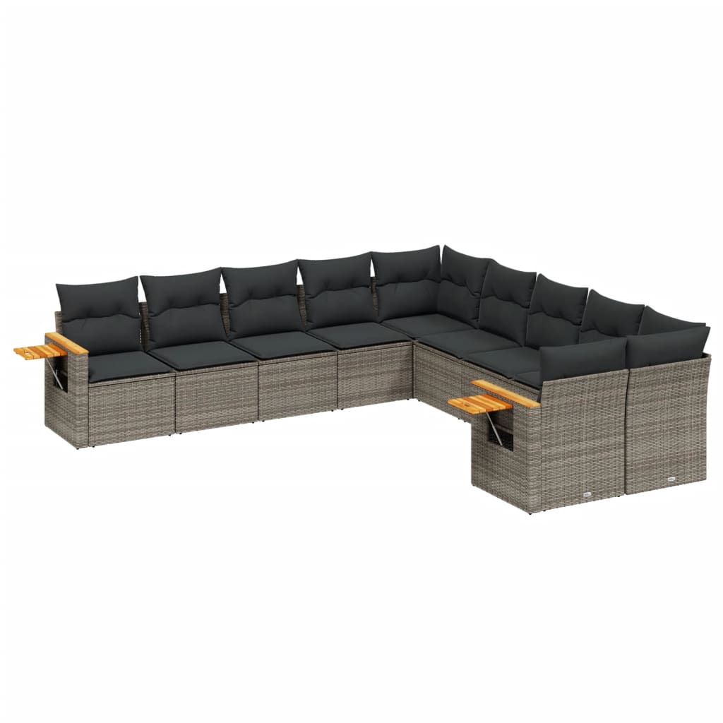 vidaXL 10-delige Loungeset met kussens poly rattan grijs