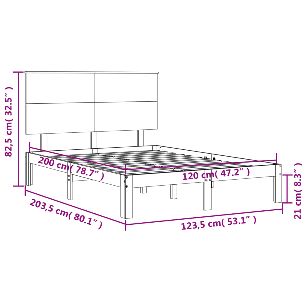 vidaXL Bedframe met hoofdbord massief hout wit 120x200 cm