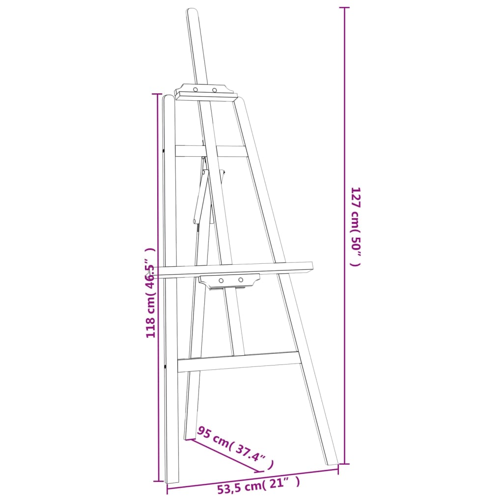 vidaXL Schildersezel 53,5x95x127 cm massief grenenhout zwart