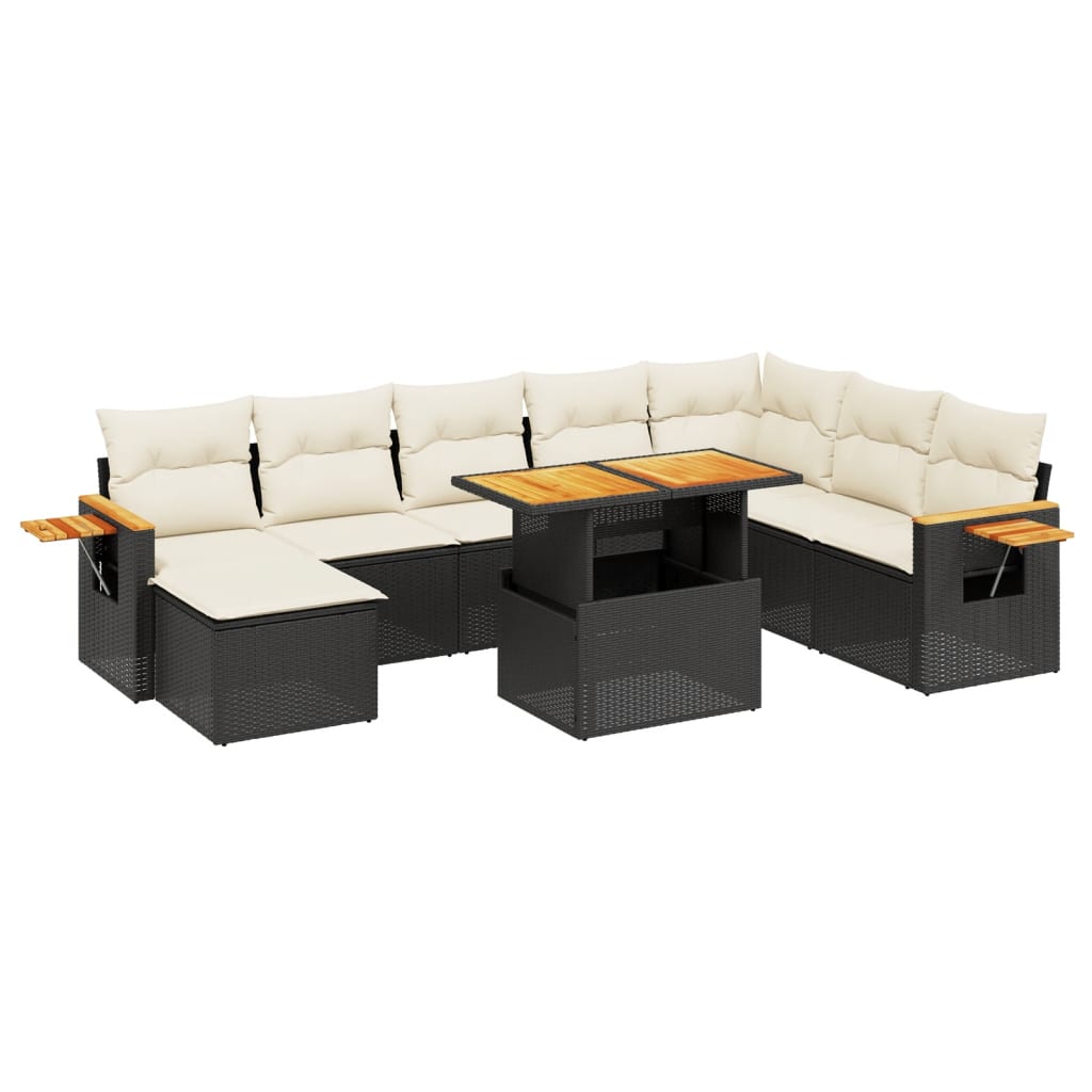 vidaXL 9-delige Loungeset met kussens poly rattan zwart