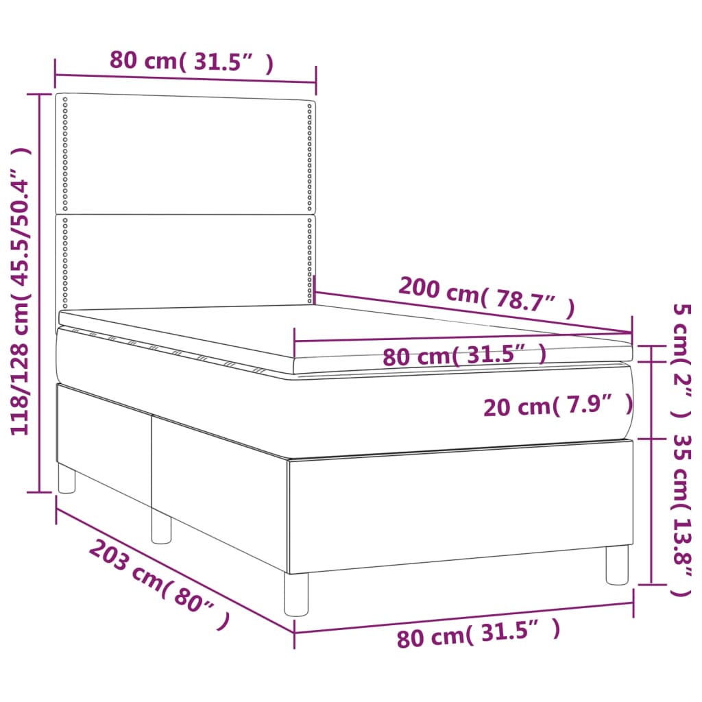 vidaXL Boxspring met matras stof lichtgrijs 80x200 cm