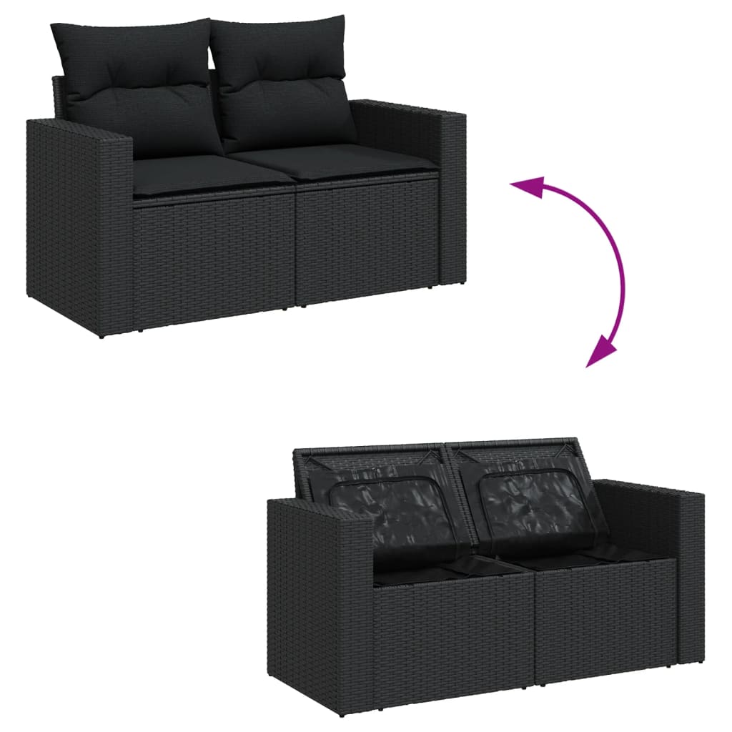 vidaXL 14-delige Loungeset met kussens poly rattan zwart