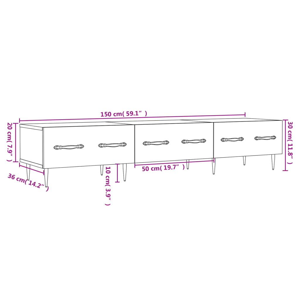 vidaXL Tv-meubel 150x36x30 cm bewerkt hout betongrijs