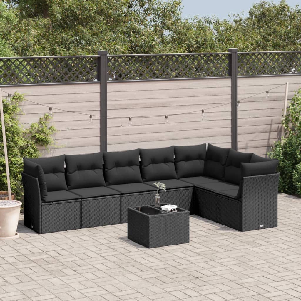 vidaXL 8-delige Loungeset met kussens poly rattan zwart