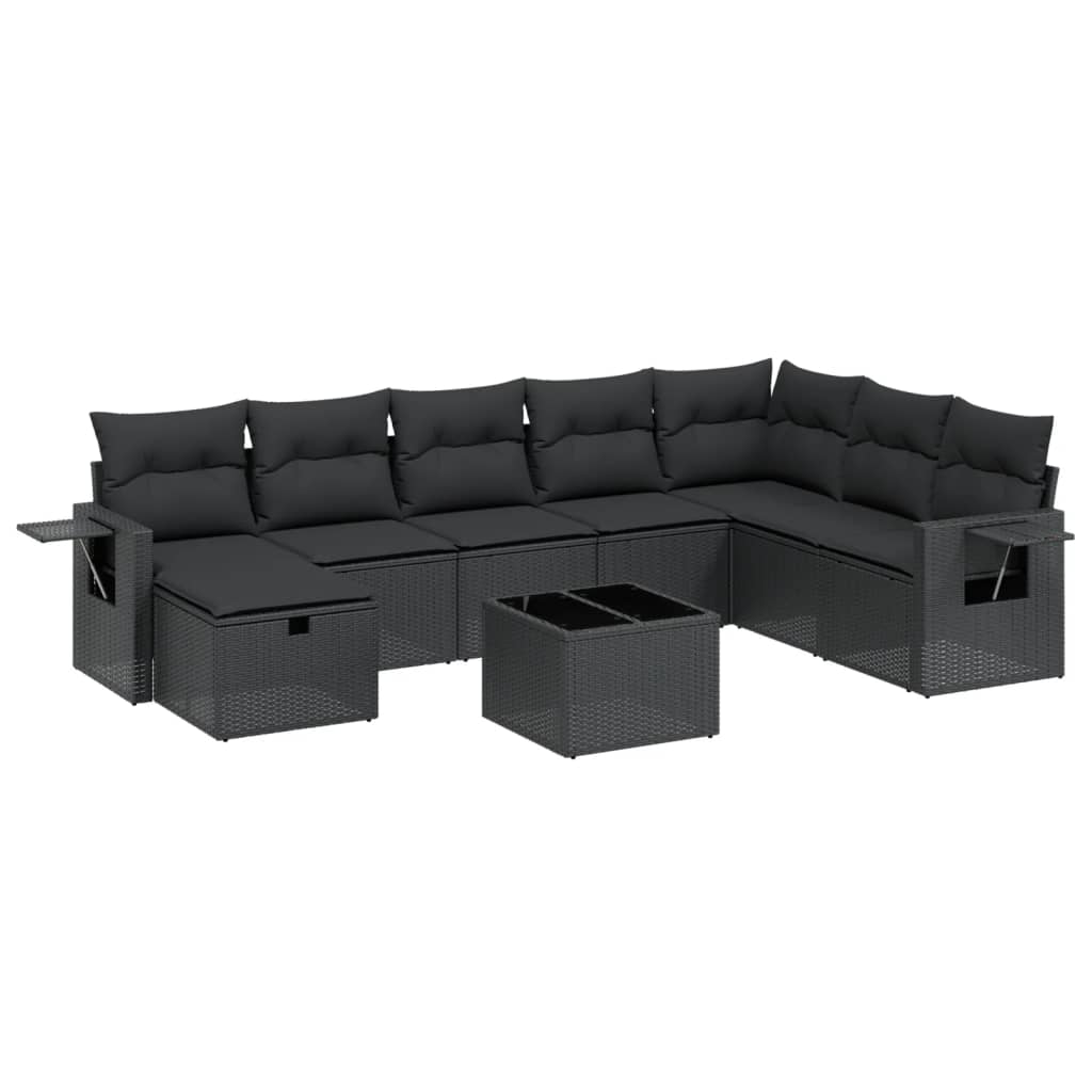 vidaXL 9-delige Loungeset met kussens poly rattan zwart