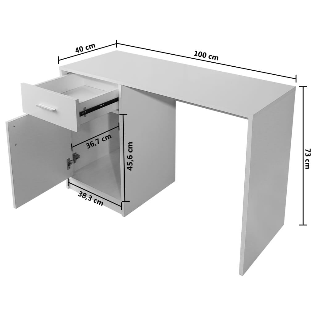 vidaXL Bureau met lade en kastje 100x40x73 cm wit