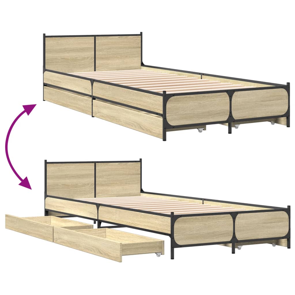 vidaXL Bedframe met lades bewerkt hout sonoma eikenkleurig 100x200 cm