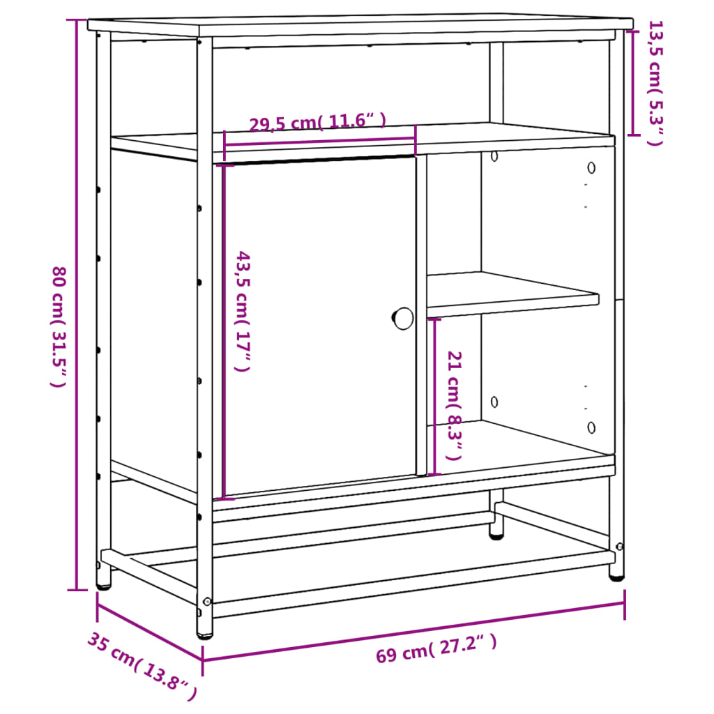 vidaXL Dressoir 69x35x80 cm bewerkt hout sonoma eikenkleurig