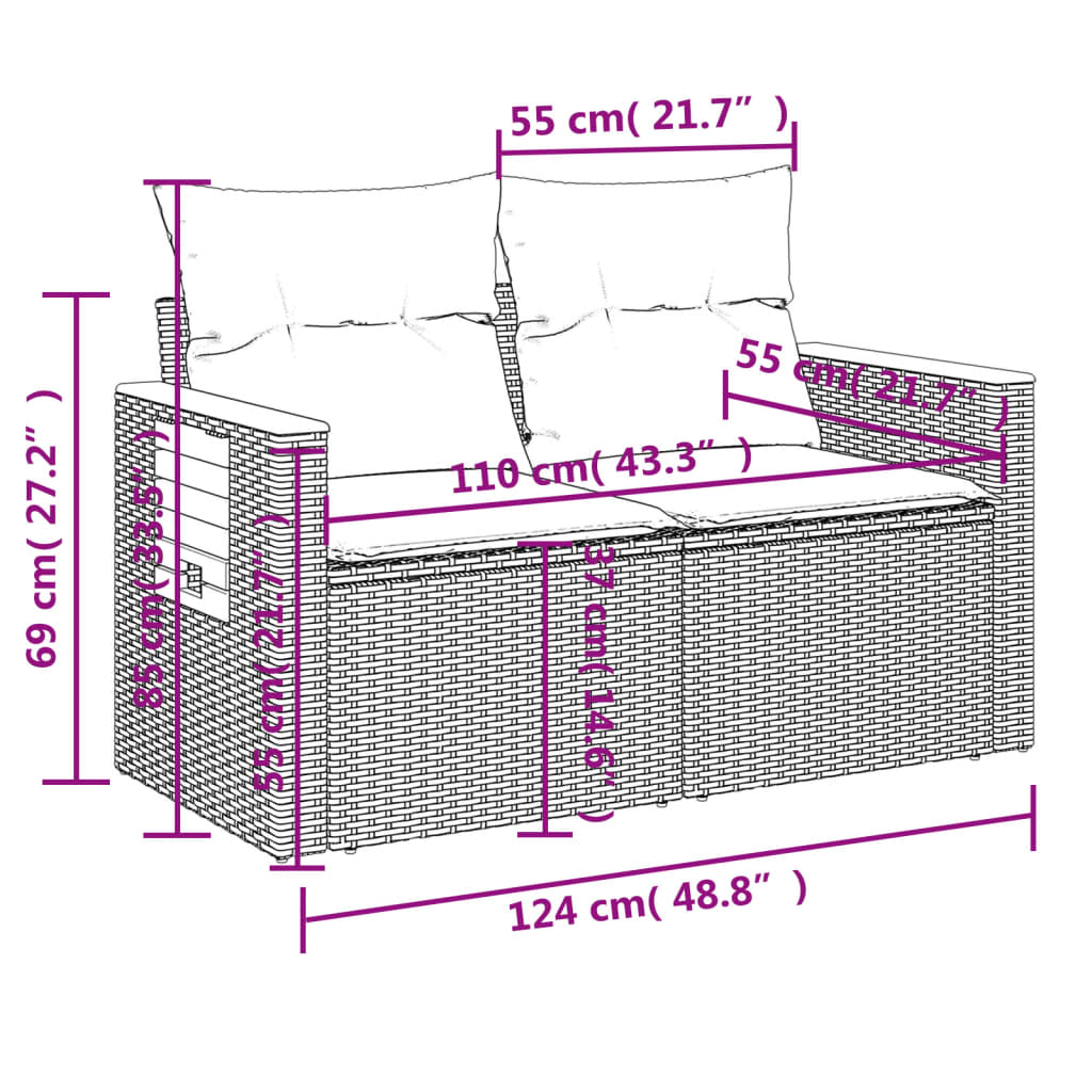 vidaXL 10-delige Loungeset met kussens poly rattan zwart