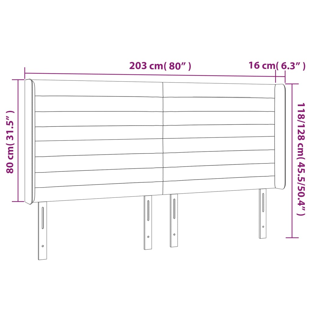 vidaXL Hoofdbord met randen 203x16x118/128 cm stof crèmekleurig