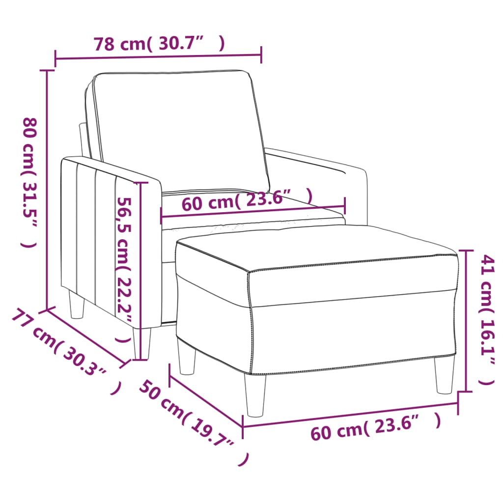 vidaXL Fauteuil met voetenbank 60 cm fluweel roze