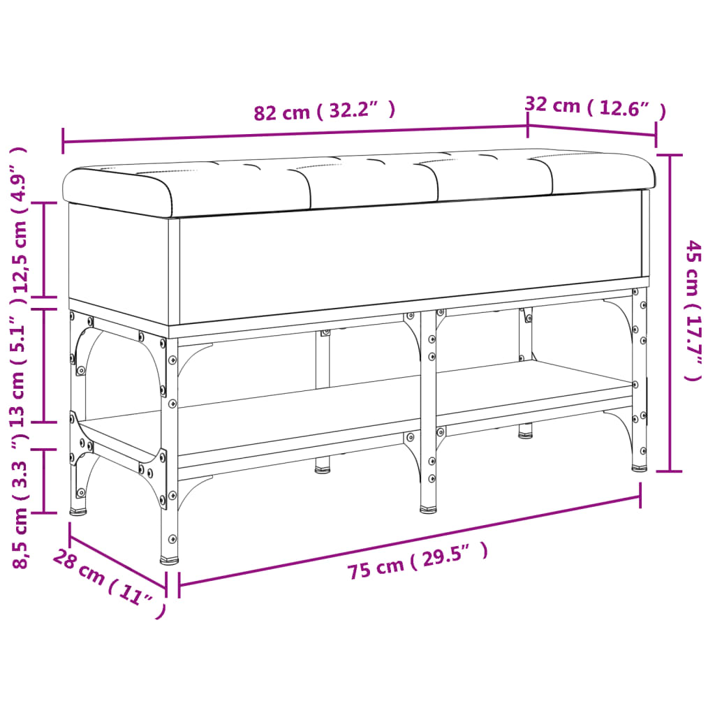 vidaXL Schoenenbank 82x32x45 cm bewerkt hout gerookt eikenkleurig