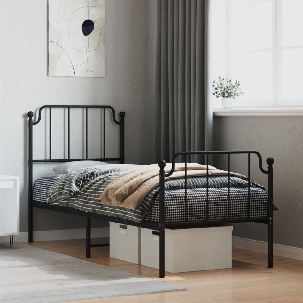 vidaXL Bedframe met hoofd- en voeteneinde metaal zwart 80x200 cm