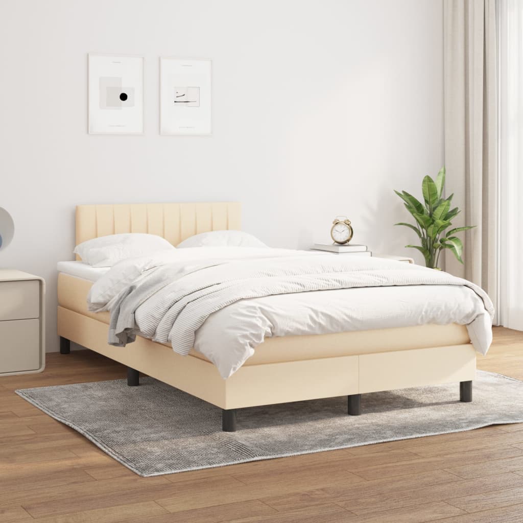 vidaXL Boxspring met matras stof crèmekleurig 120x200 cm