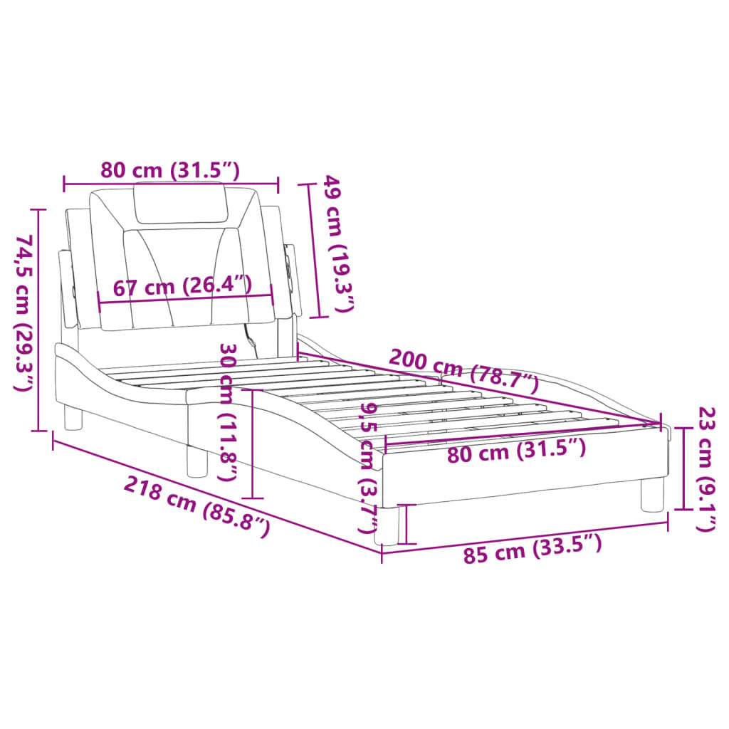 vidaXL Bedframe met LED-verlichting kunstleer zwart en wit 80x200 cm