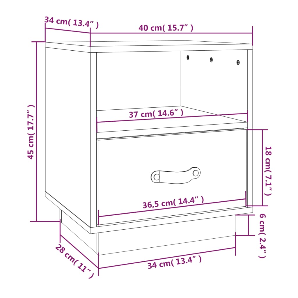 vidaXL Nachtkastjes 2 st 40x34x45 cm massief grenenhout zwart