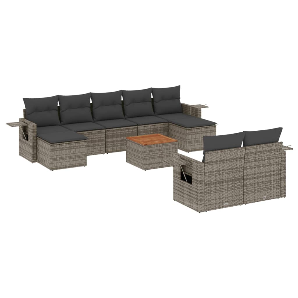 vidaXL 10-delige Loungeset met kussens poly rattan grijs