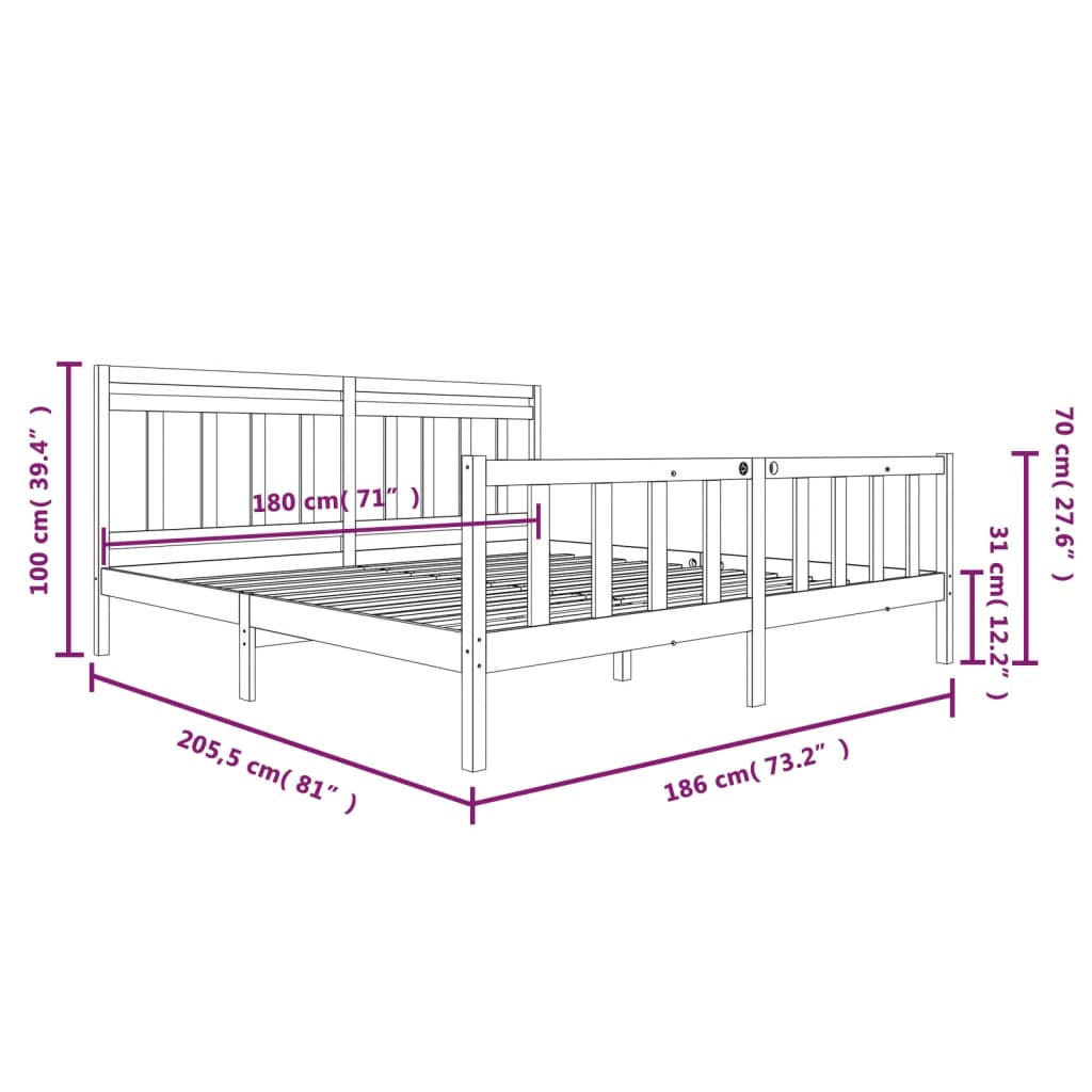 vidaXL Bedframe massief hout 180x200 cm