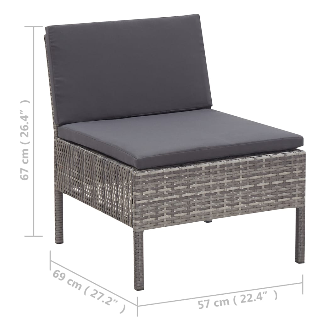 vidaXL 6-delige Loungeset met kussens poly rattan grijs