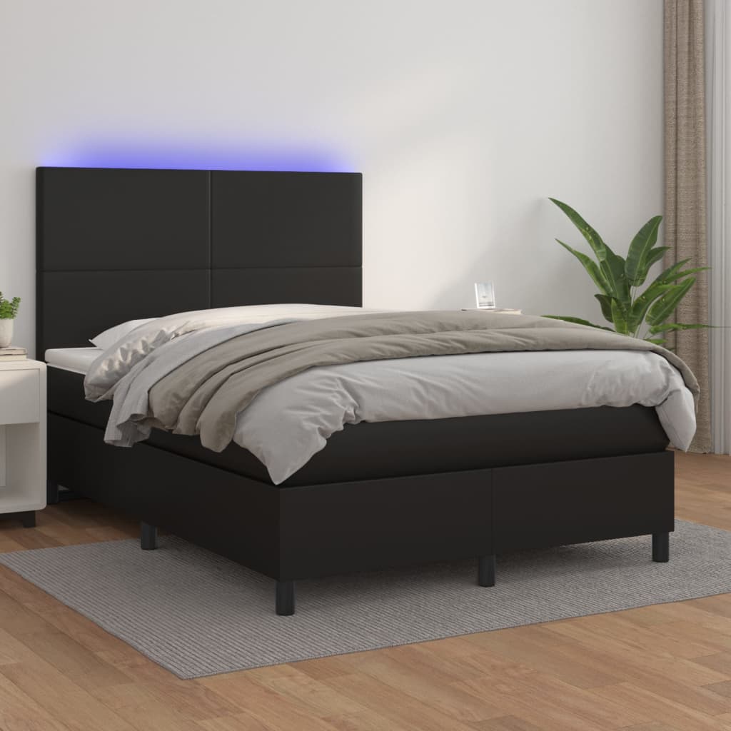 vidaXL Boxspring met matras en LED kunstleer zwart 140x200 cm