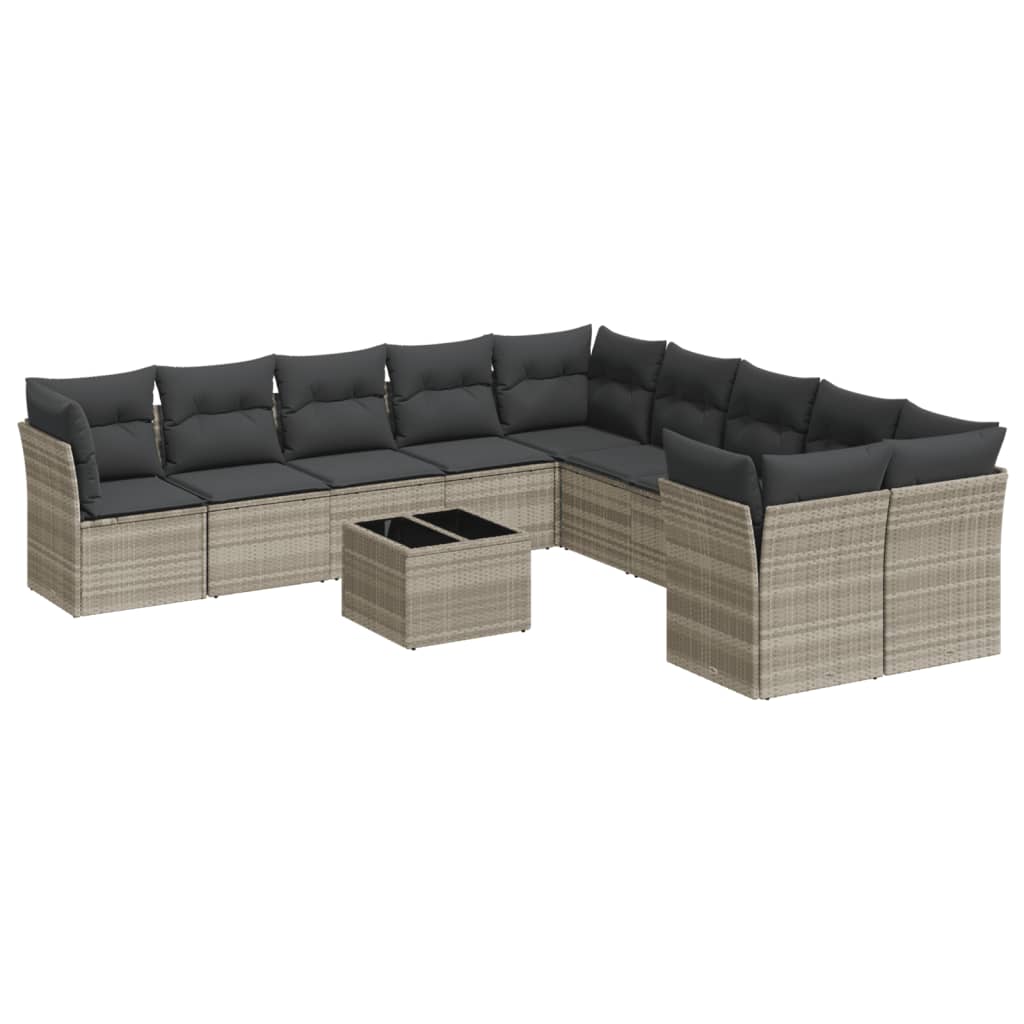 vidaXL 11-delige Loungeset met kussens poly rattan lichtgrijs