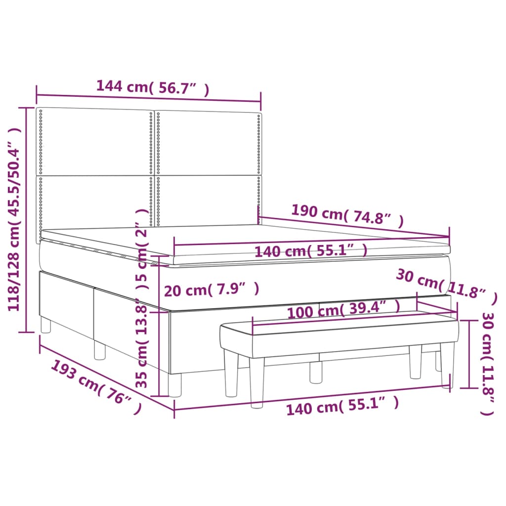 vidaXL Boxspring met matras stof donkerbruin 140x190 cm