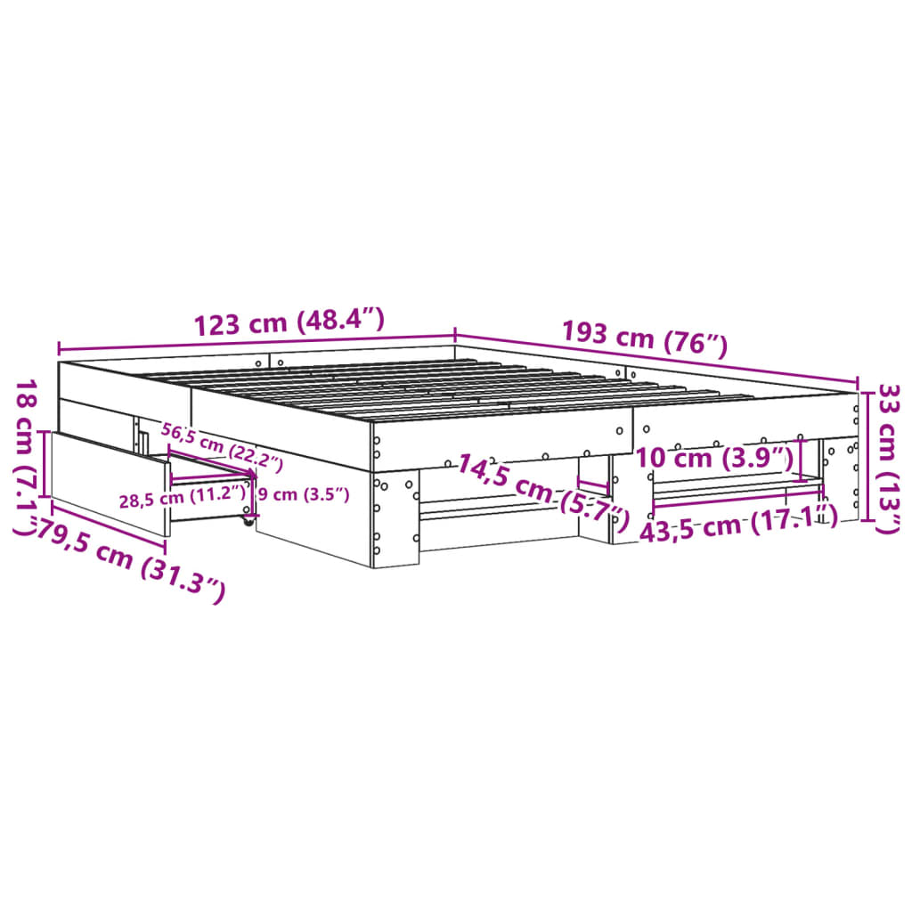 vidaXL Bedframe bewerkt hout wit 120x190 cm