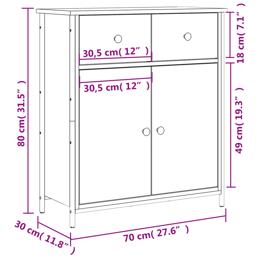 vidaXL Dressoir 70x30x80 cm bewerkt hout gerookt eikenkleurig