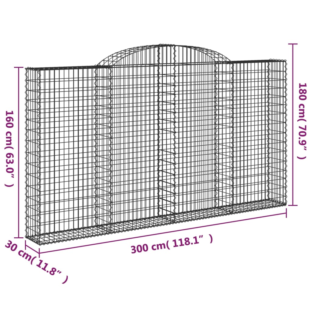 vidaXL Schanskorven 2 st gewelfd 300x30x160/180 cm ijzer