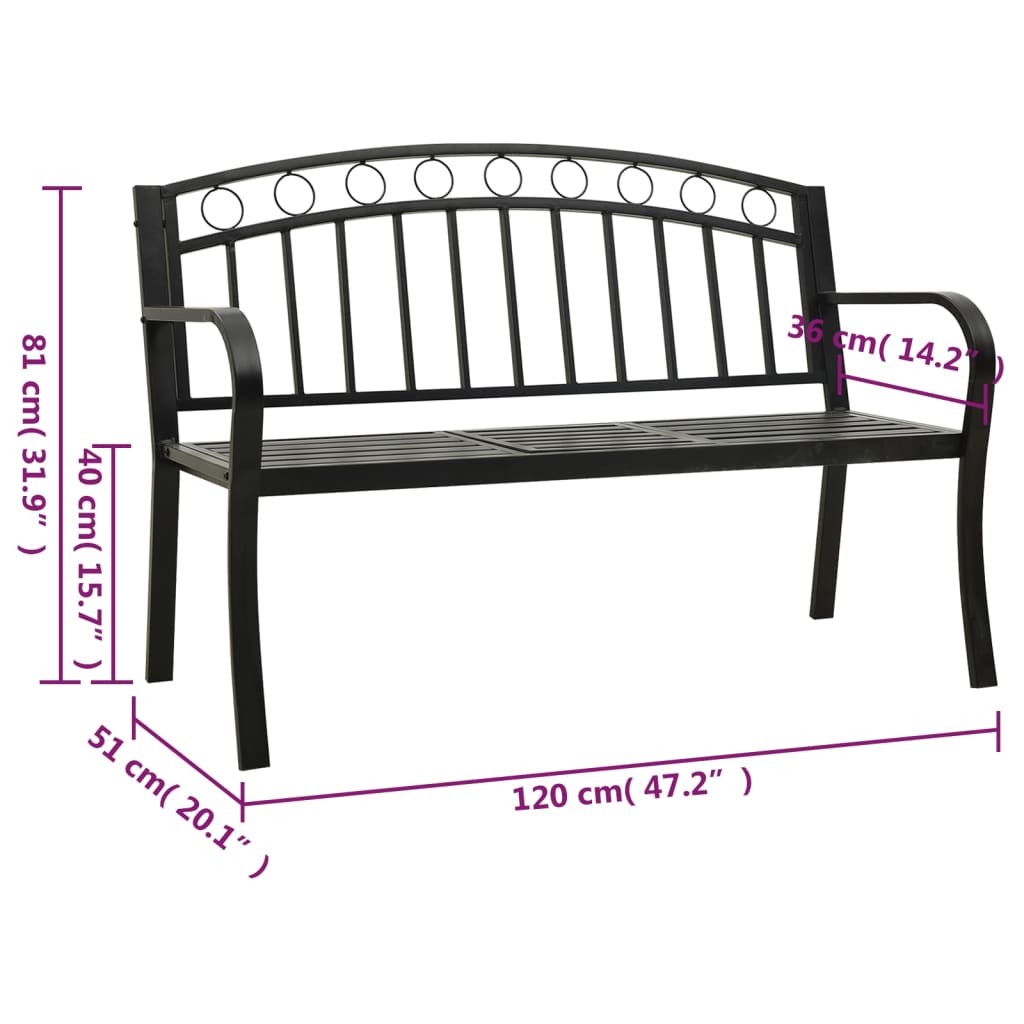 vidaXL Tuinbank met tafel 120 cm staal zwart